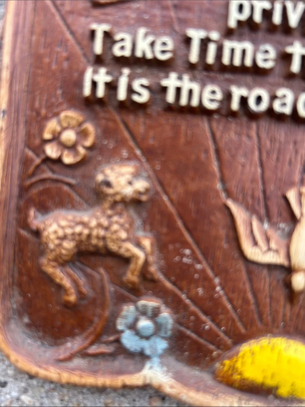 Vintage Take Time Wall Plaque - Brown with Yellow Accent
